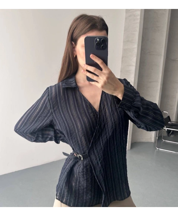 Kemer Detaylı Gömlek - Lacivert