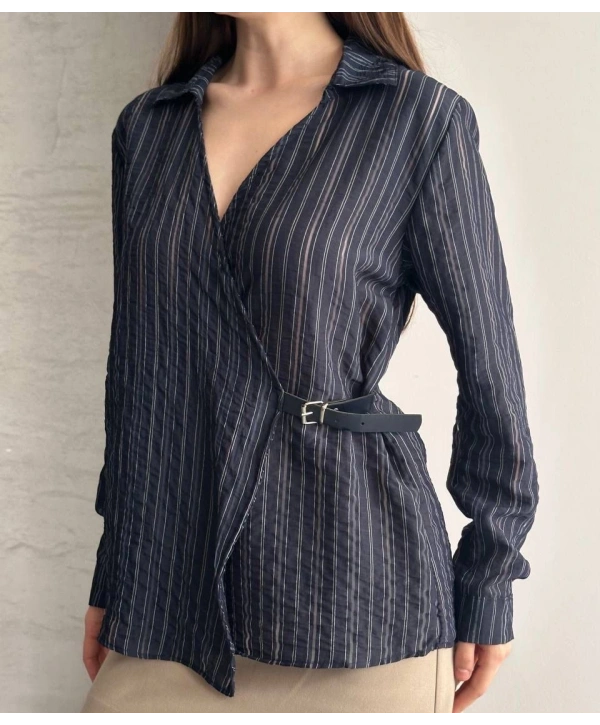 Kemer Detaylı Gömlek - Lacivert