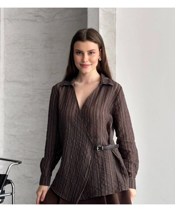 Kemer Detaylı Gömlek - Kahverengi