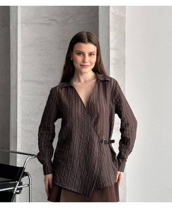 Kemer Detaylı Gömlek - Kahverengi