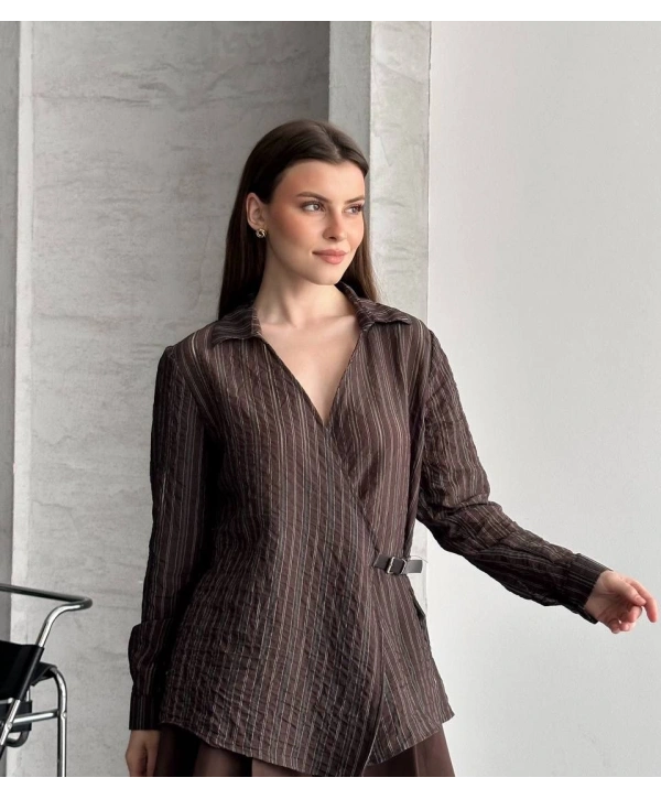 Kemer Detaylı Gömlek - Kahverengi