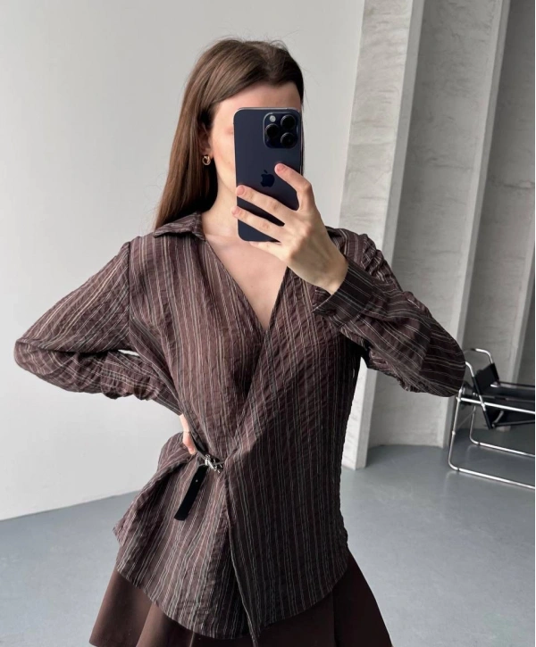 Kemer Detaylı Gömlek - Kahverengi