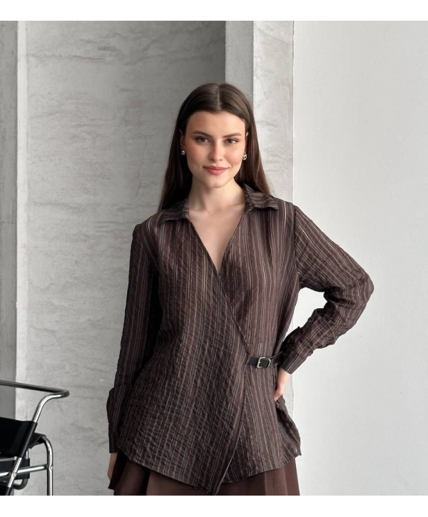 Kemer Detaylı Gömlek - Kahverengi