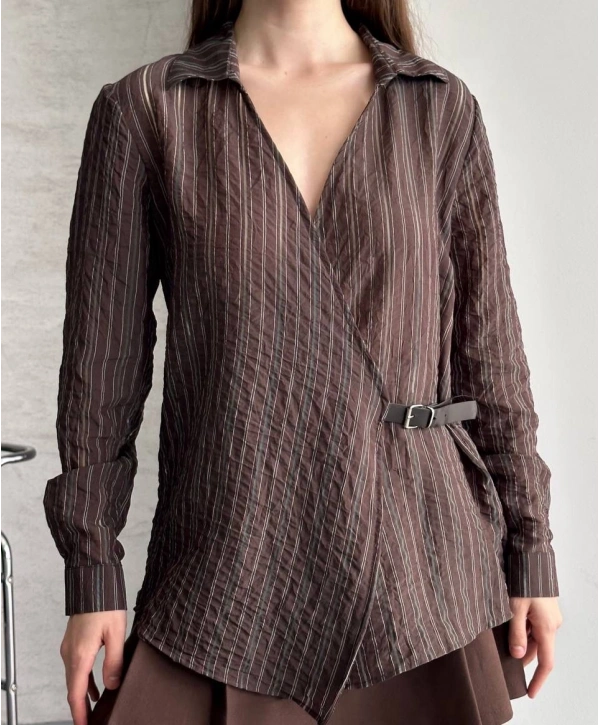 Kemer Detaylı Gömlek - Kahverengi