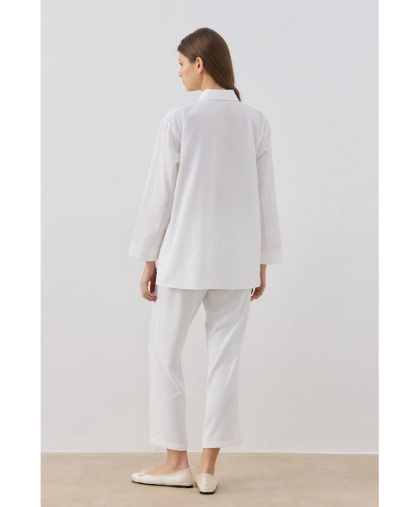 Asimetrik Kesim İnci Düğmeli Gömlek