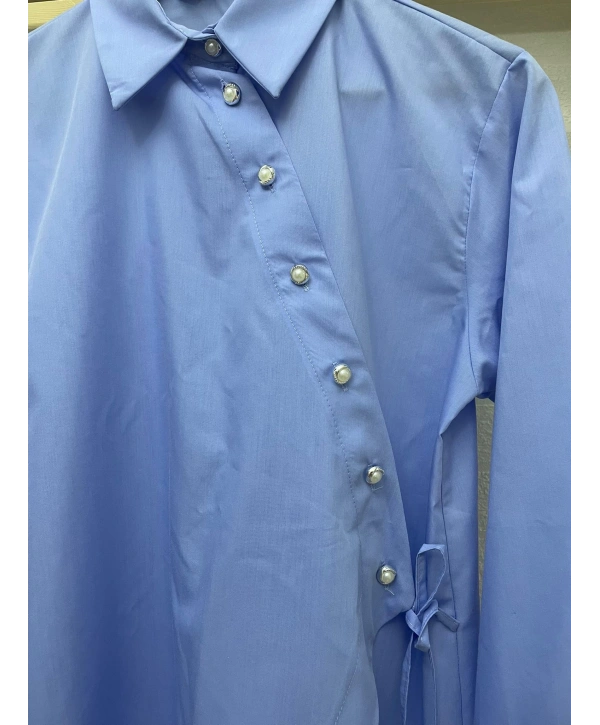 Asimetrik Kesim İnci Düğmeli Gömlek