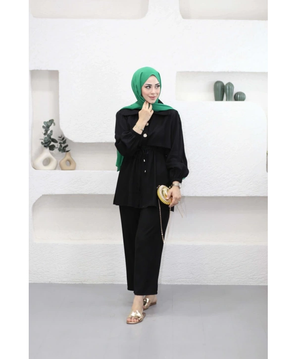 Belden Bağlamalı İkili Takım - Siyah