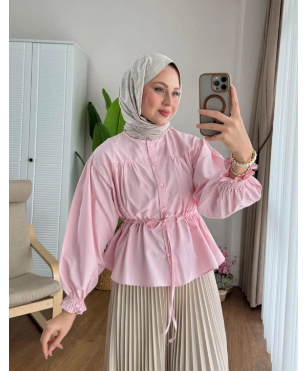 Belden Bağlamalı Kısa Gömlek