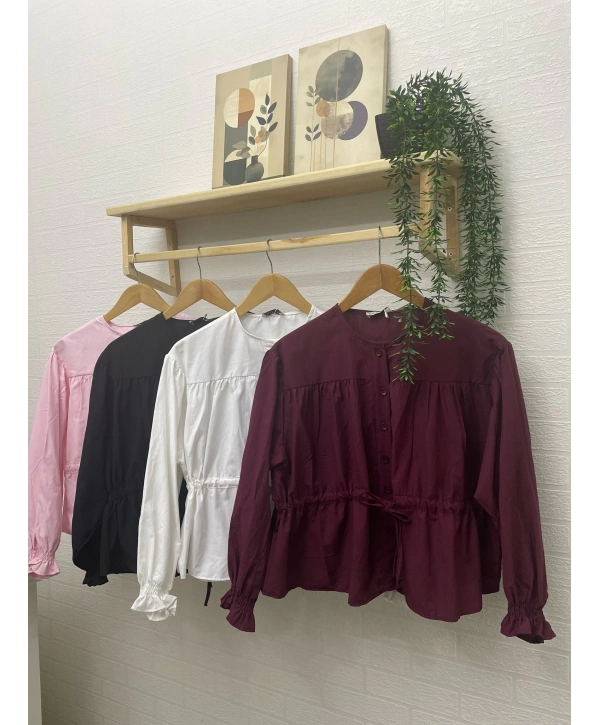 Belden Bağlamalı Kısa Gömlek