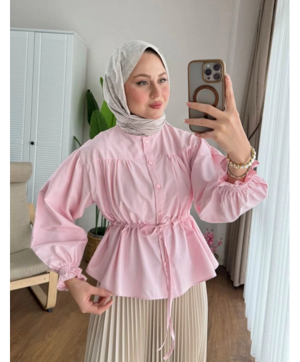 Belden Bağlamalı Kısa Gömlek