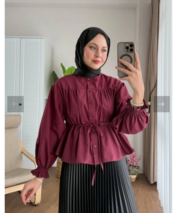 Belden Bağlamalı Kısa Gömlek