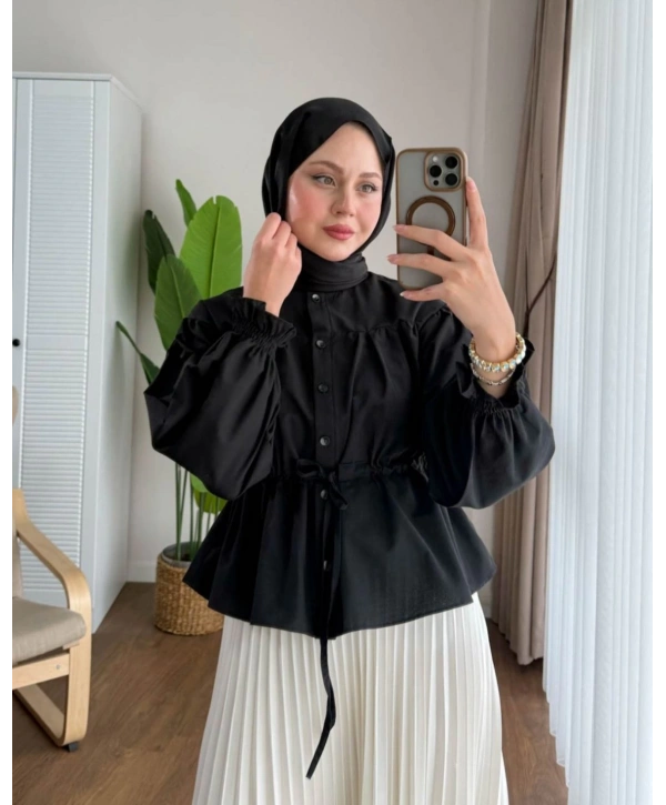 Belden Bağlamalı Kısa Gömlek