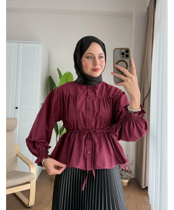 Belden Bağlamalı Kısa Gömlek