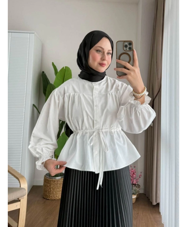 Belden Bağlamalı Kısa Gömlek