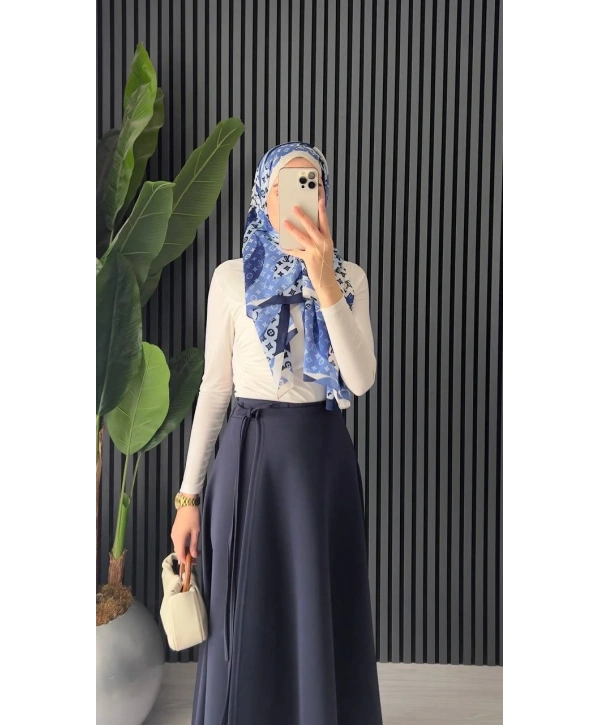 Belden Bağlamalı Scuba Etek - Lacivert