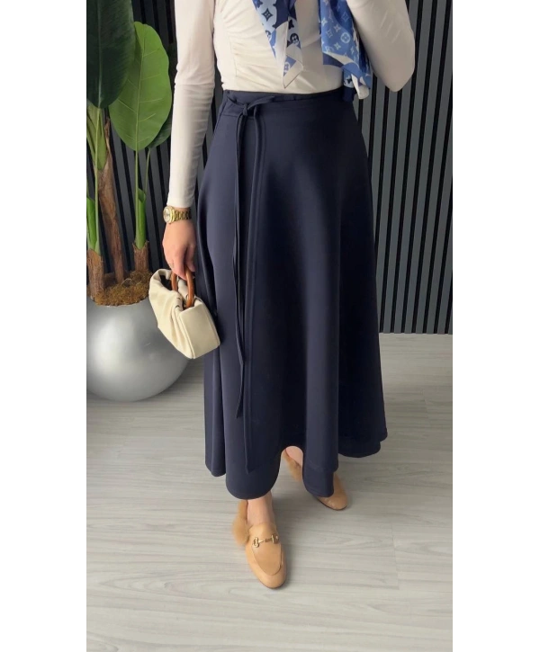 Belden Bağlamalı Scuba Etek - Lacivert