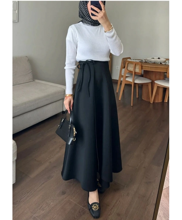 Belden Bağlamalı Scuba Etek - Siyah