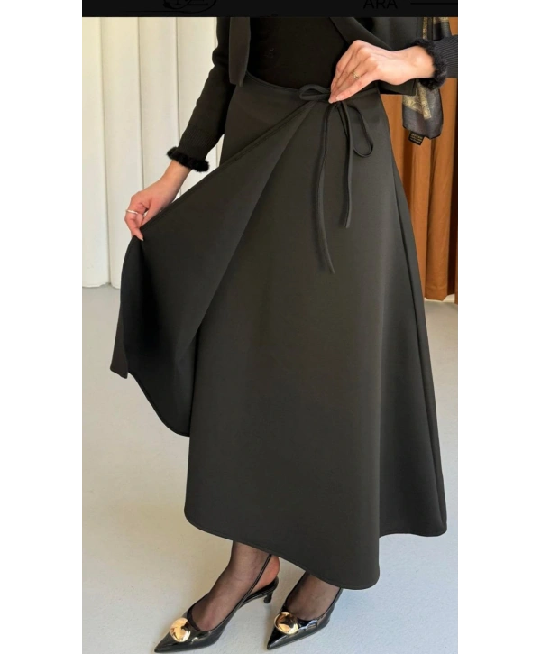 Belden Bağlamalı Scuba Etek - Siyah