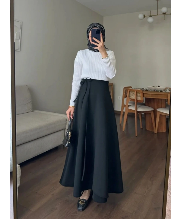 Belden Bağlamalı Scuba Etek - Siyah