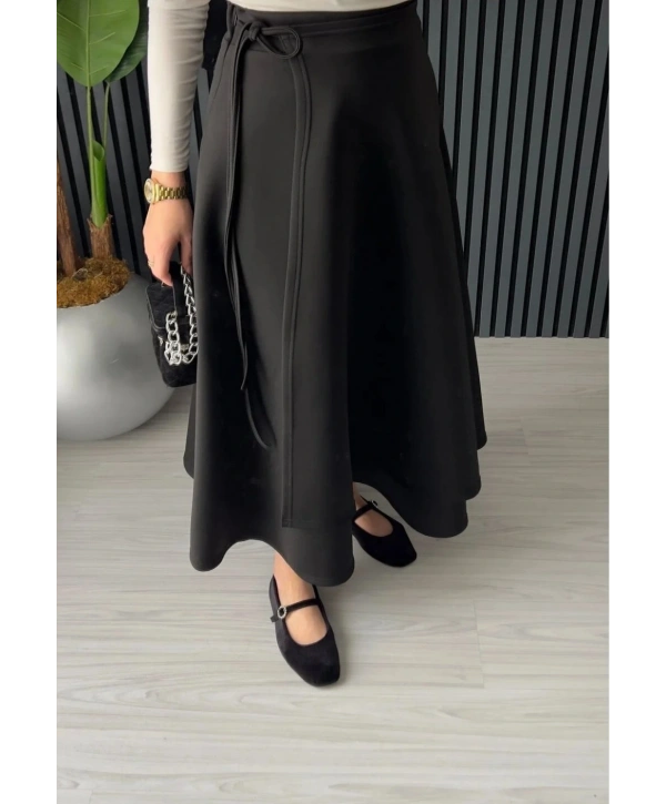 Belden Bağlamalı Scuba Etek - Siyah