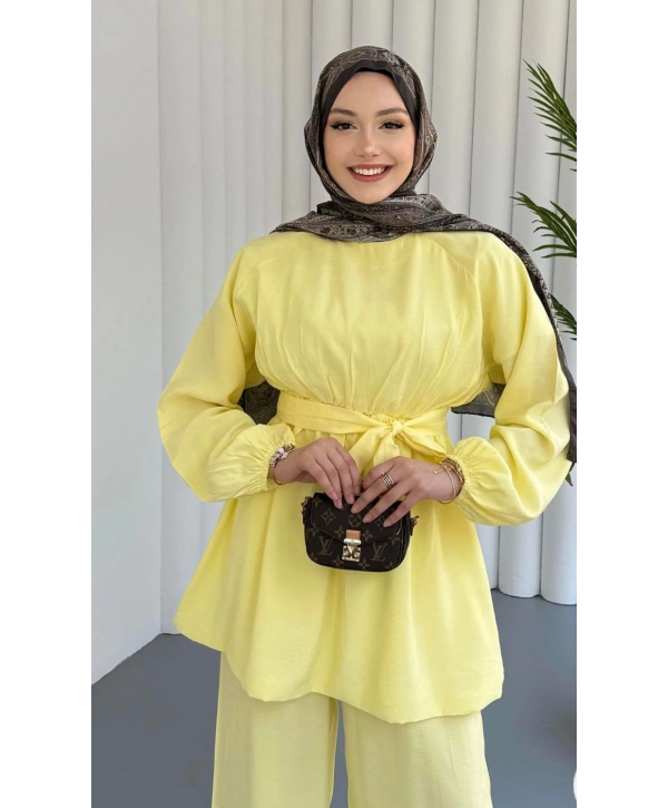 Beli Lastikli Kuşaklı İkili Takım - Sarı