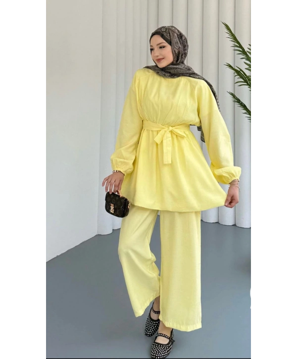 Beli Lastikli Kuşaklı İkili Takım - Sarı