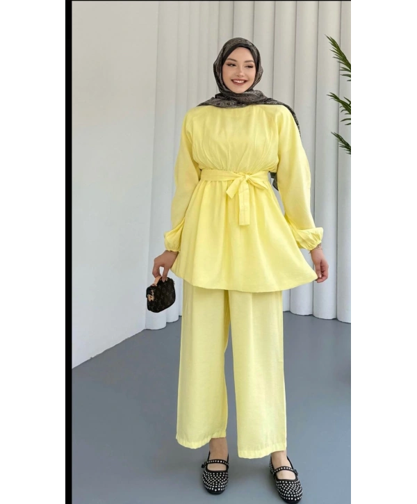 Beli Lastikli Kuşaklı İkili Takım - Sarı