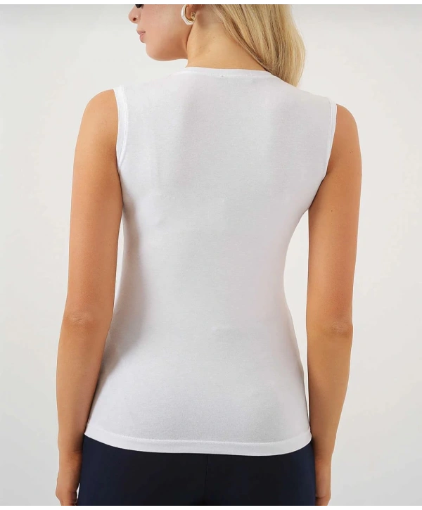 Bisiklet Yaka Kolsuz Badi - Beyaz