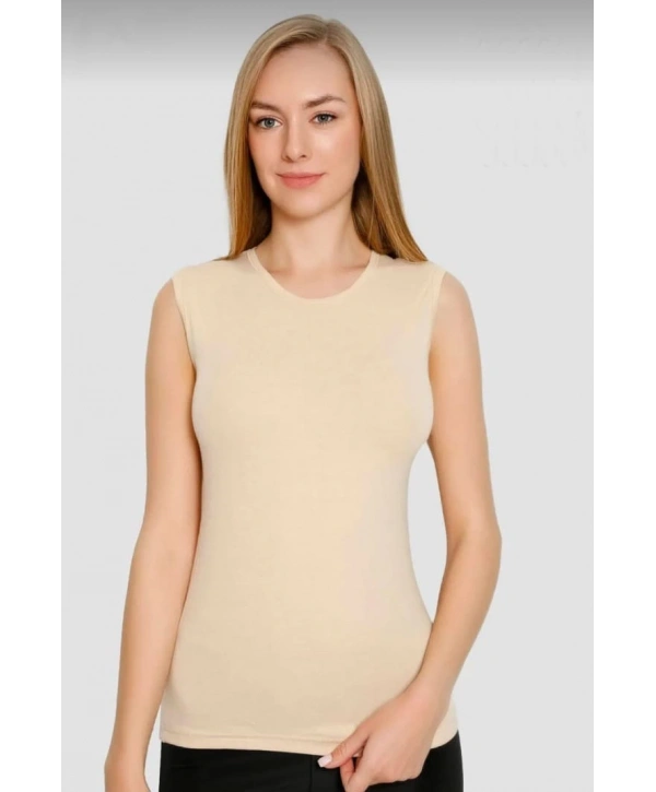 Bisiklet Yaka Kolsuz Badi - Bej