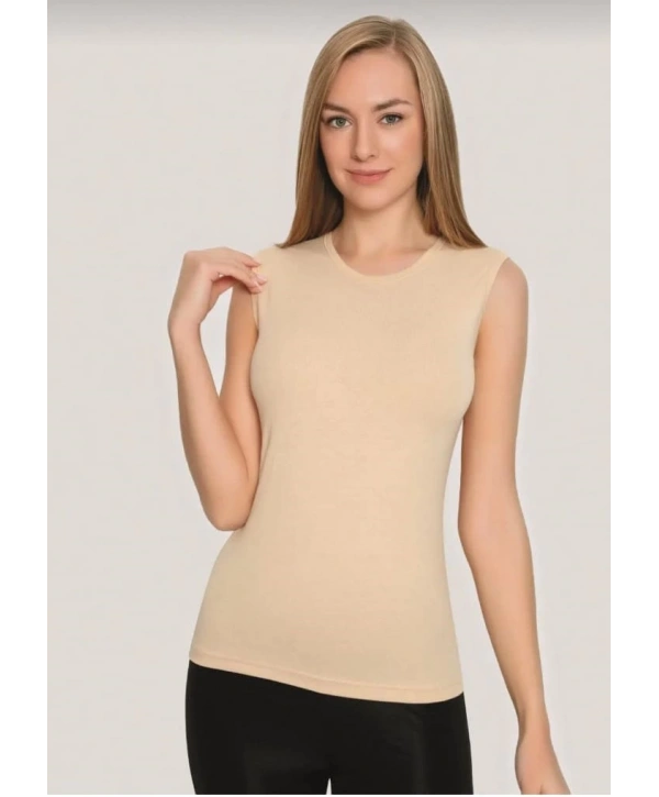 Bisiklet Yaka Kolsuz Badi - Bej