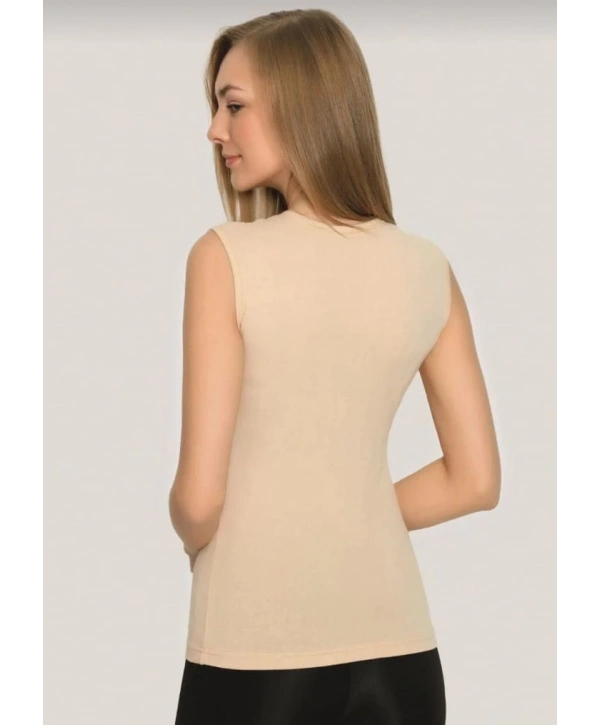 Bisiklet Yaka Kolsuz Badi - Bej