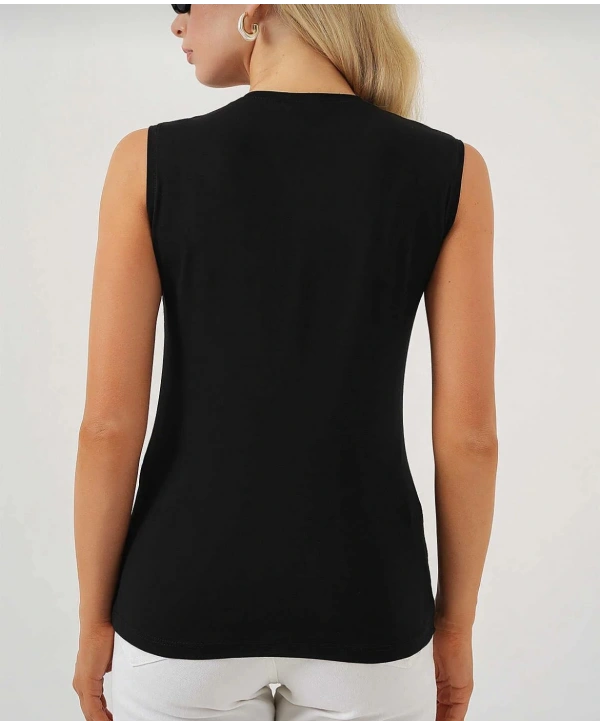 Bisiklet Yaka Kolsuz Badi - Siyah