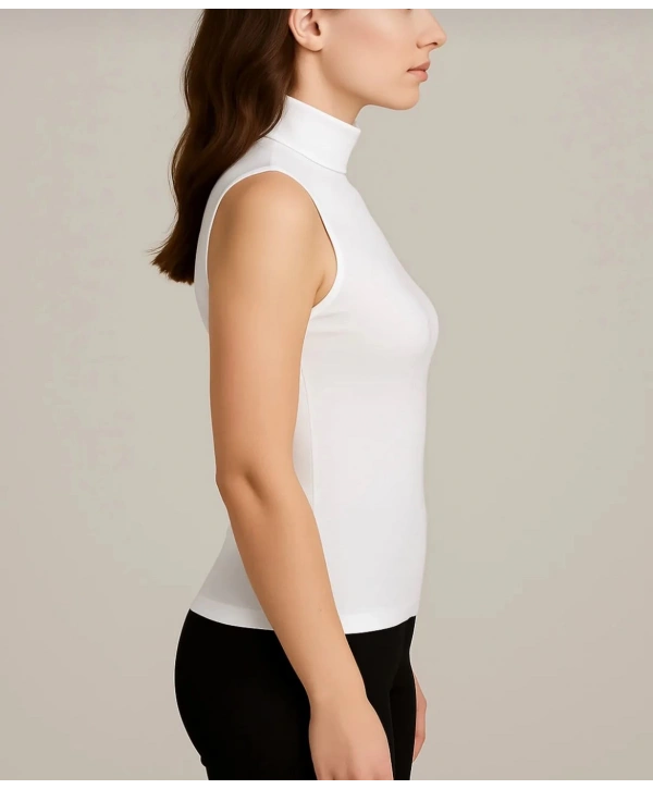 Boğazlı Yaka Kolsuz Badi - Beyaz