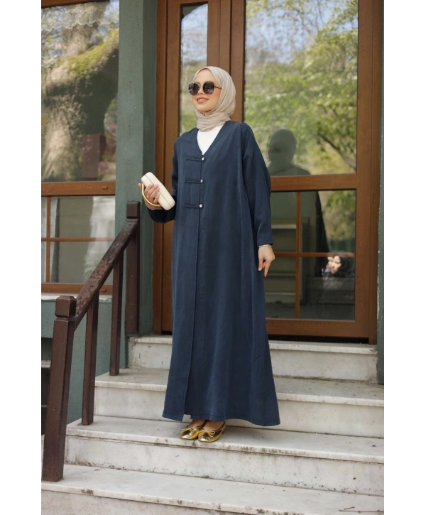 Boydan Çıtçıtlı Abaya - Lacivert