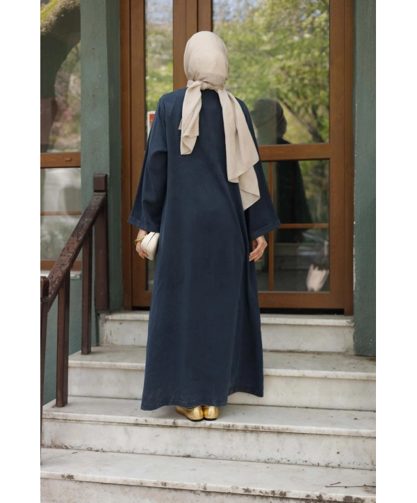 Boydan Çıtçıtlı Abaya - Lacivert