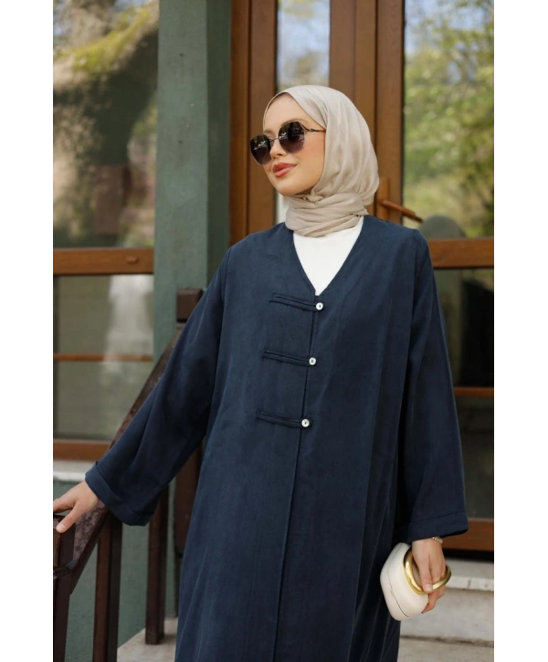 Boydan Çıtçıtlı Abaya - Lacivert