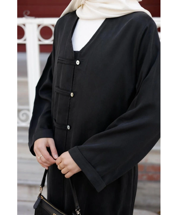 Boydan Çıtçıtlı Abaya - Siyah