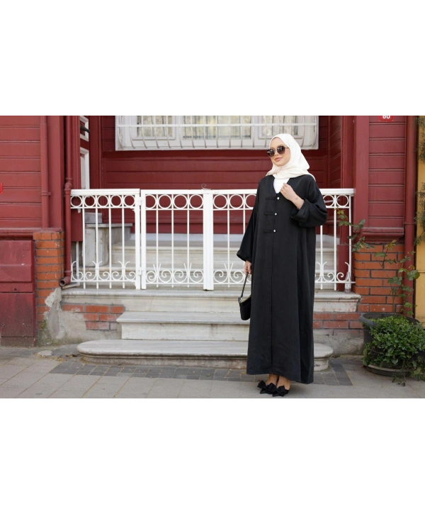 Boydan Çıtçıtlı Abaya - Siyah