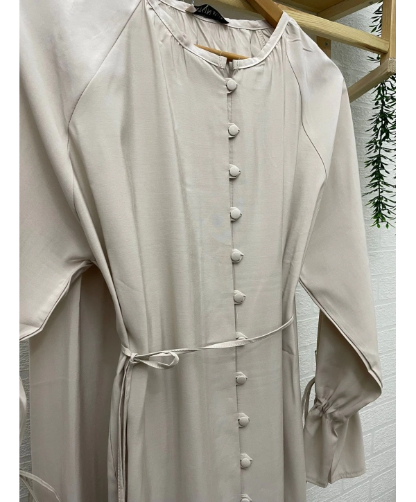 Brit Düğmeli Kuşaklı İkili Takım - Bej