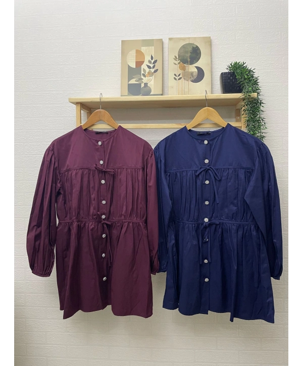 Büzgülü Bağcıklı Tunik - Bordo