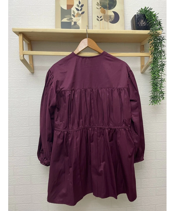 Büzgülü Bağcıklı Tunik - Bordo