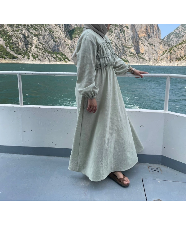 Büzgülü Bağcıklı Yazlık Elbise