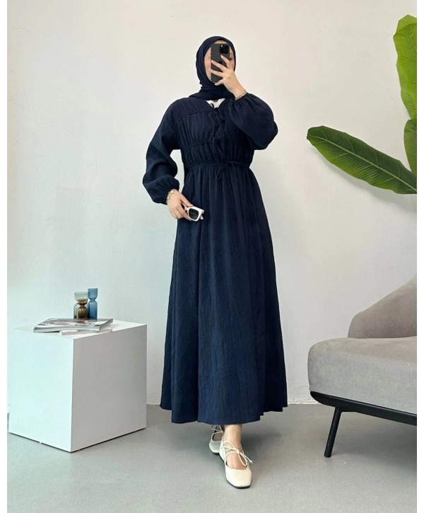 Büzgülü Bağcıklı Yazlık Elbise