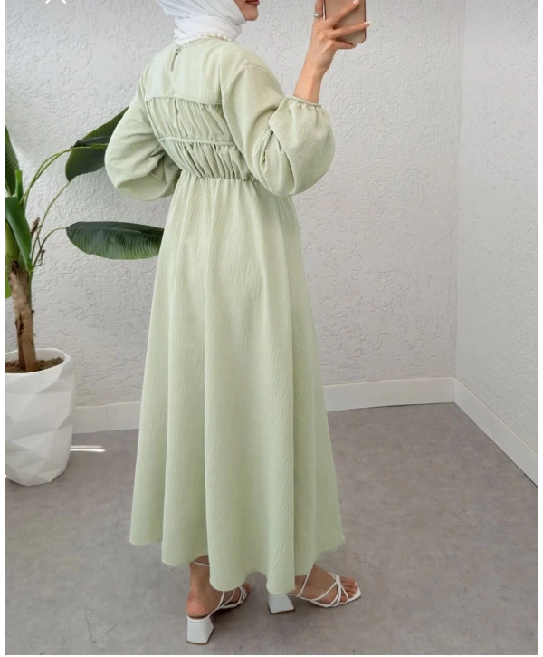 Büzgülü Bağcıklı Yazlık Elbise