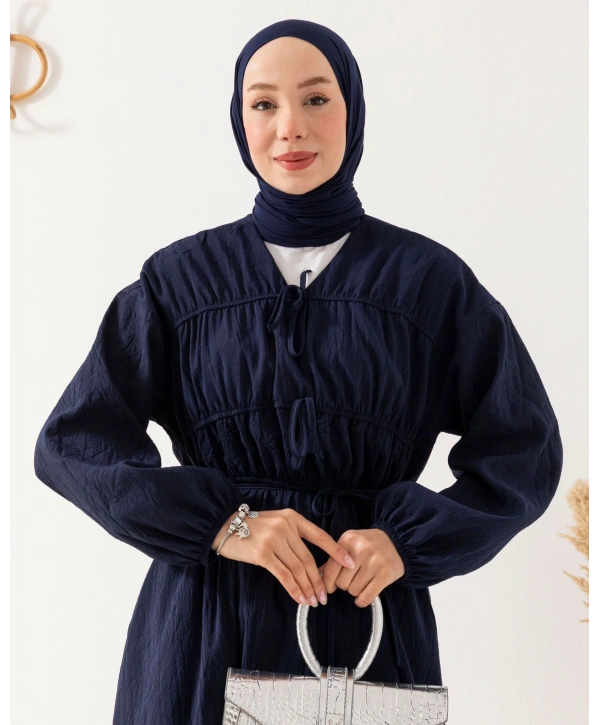 Büzgülü Bağcıklı Yazlık Elbise