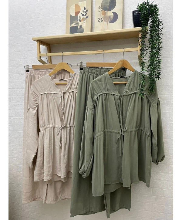 Büzgülü Pantolonlu Takım - Yeşil