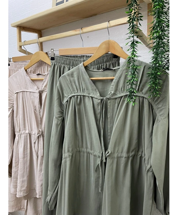 Büzgülü Pantolonlu Takım - Yeşil