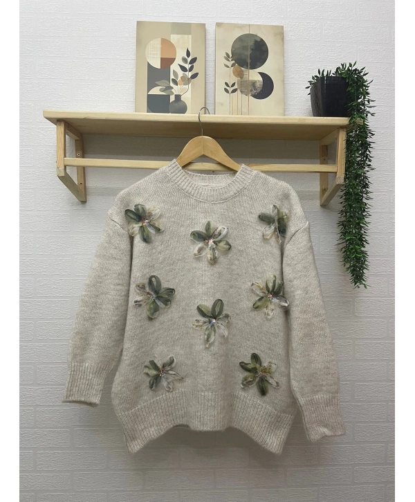 TÜL ÇİÇEKLİ TRİKO KAZAK