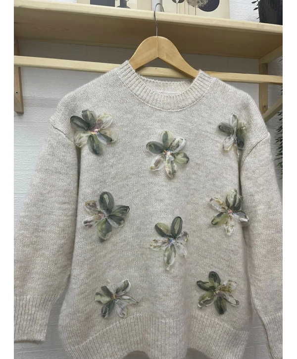 TÜL ÇİÇEKLİ TRİKO KAZAK