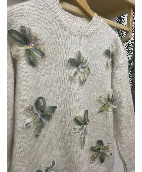 TÜL ÇİÇEKLİ TRİKO KAZAK